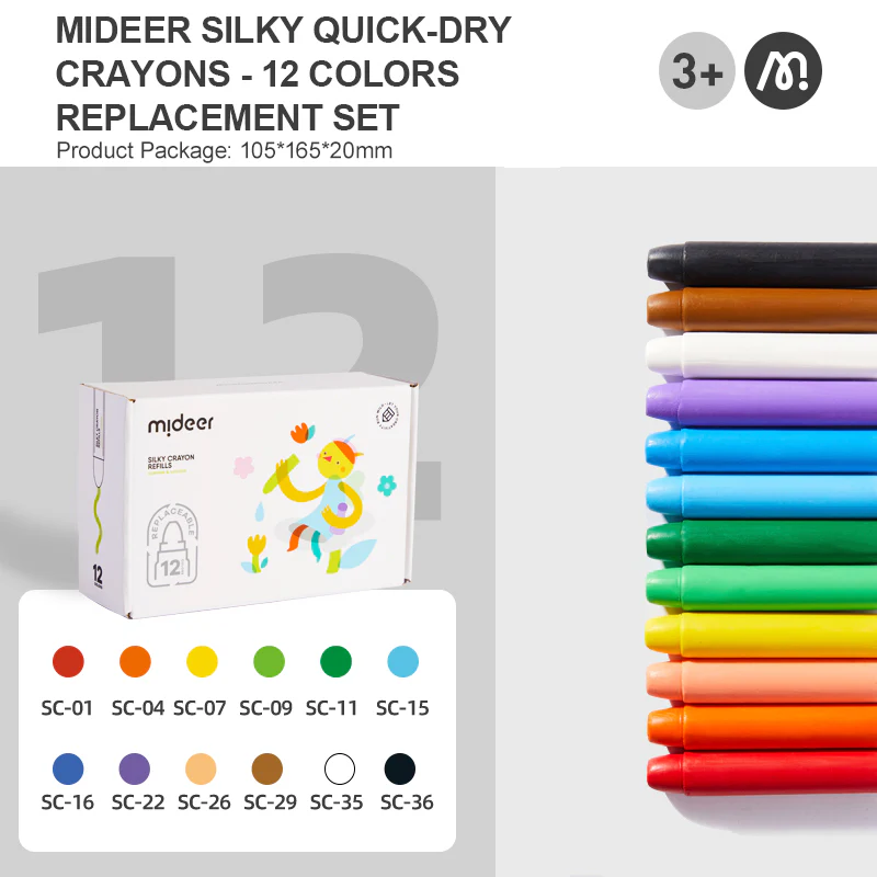 Mideer - Šilkinių kreidelių papildymas, 12 spalvų - Image 2