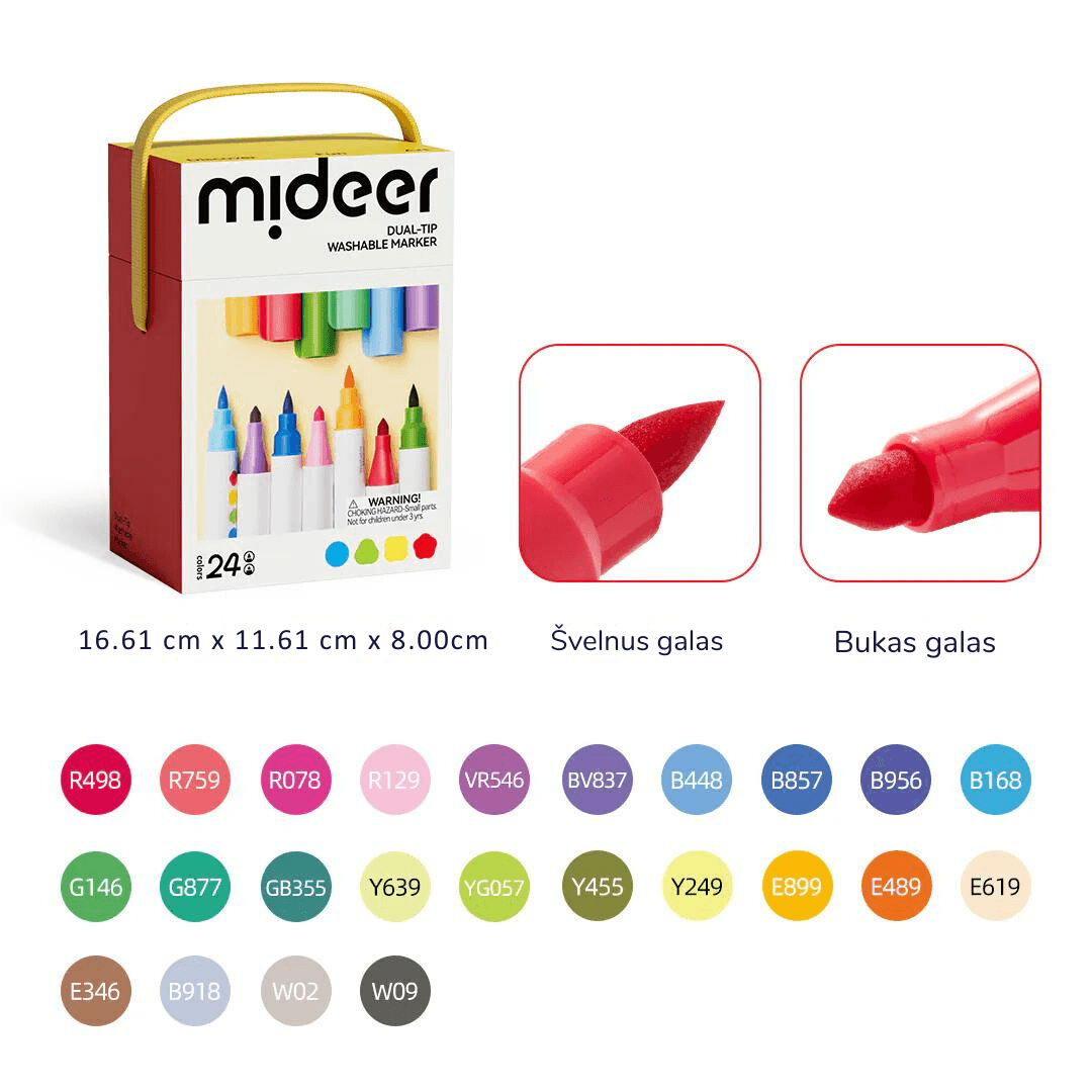 Mideer - Dvipusiai nuplaunami markeriai flomasteriai - 24 spalvos - Image 2