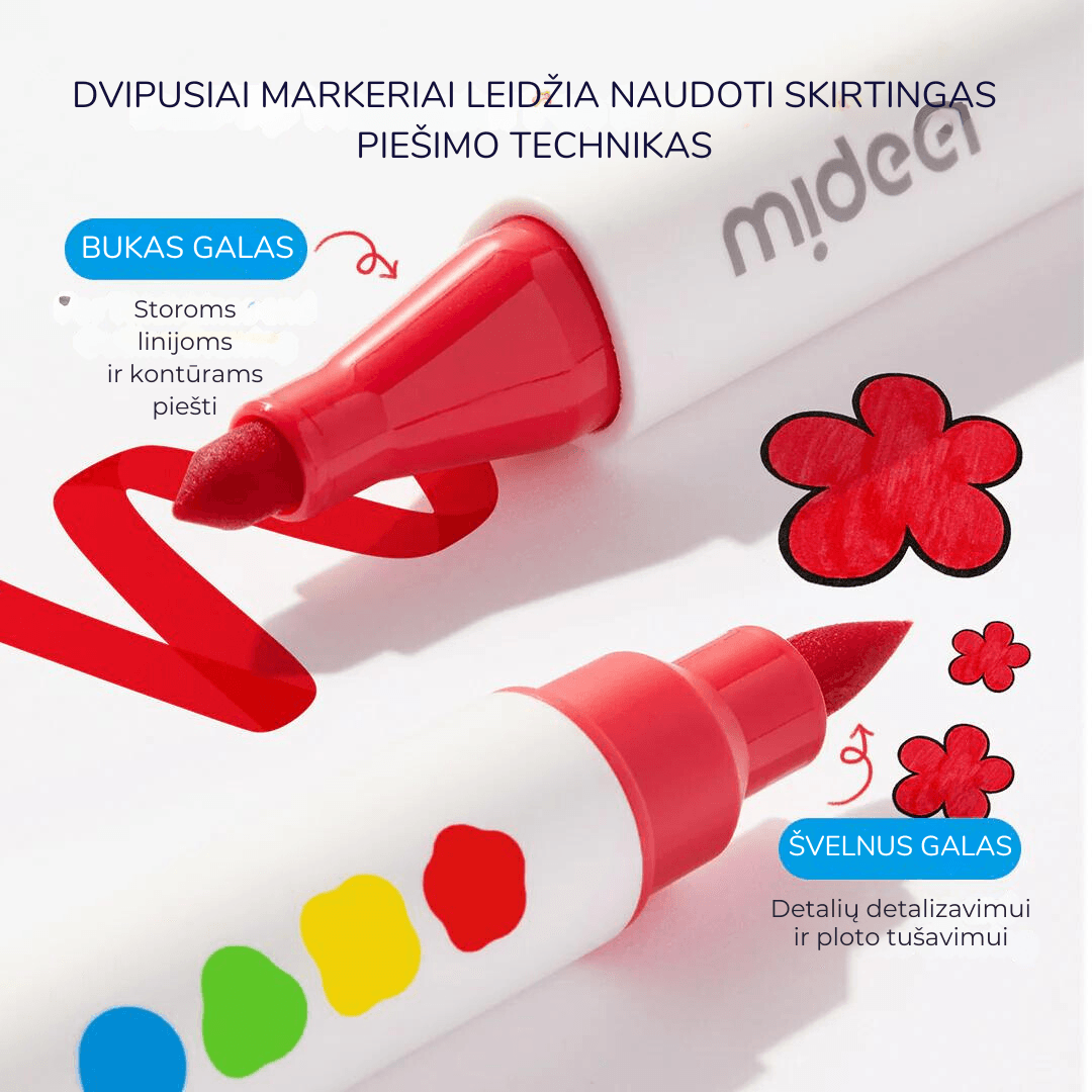 Mideer - Dvipusiai nuplaunami markeriai flomasteriai - 24 spalvos - Image 5