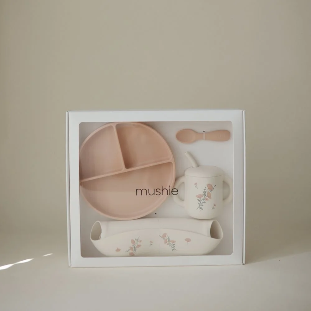 Mushie – silikoninis maitinimo rinkinys – pink flowers - Image 2